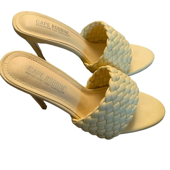 CAPE ROBBIN ANSON WOMEN'S YELLOW WEAVED ROUND TOE HEELS 7 - Picture 6 of 10